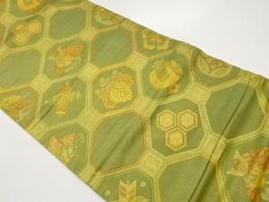 蜀江に亀甲・兜・松模様織出し名古屋帯